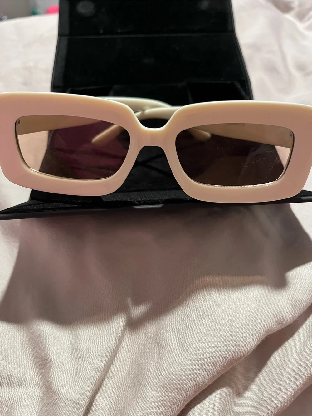 Cream Rectangular Women's Sunglasses - Unbranded